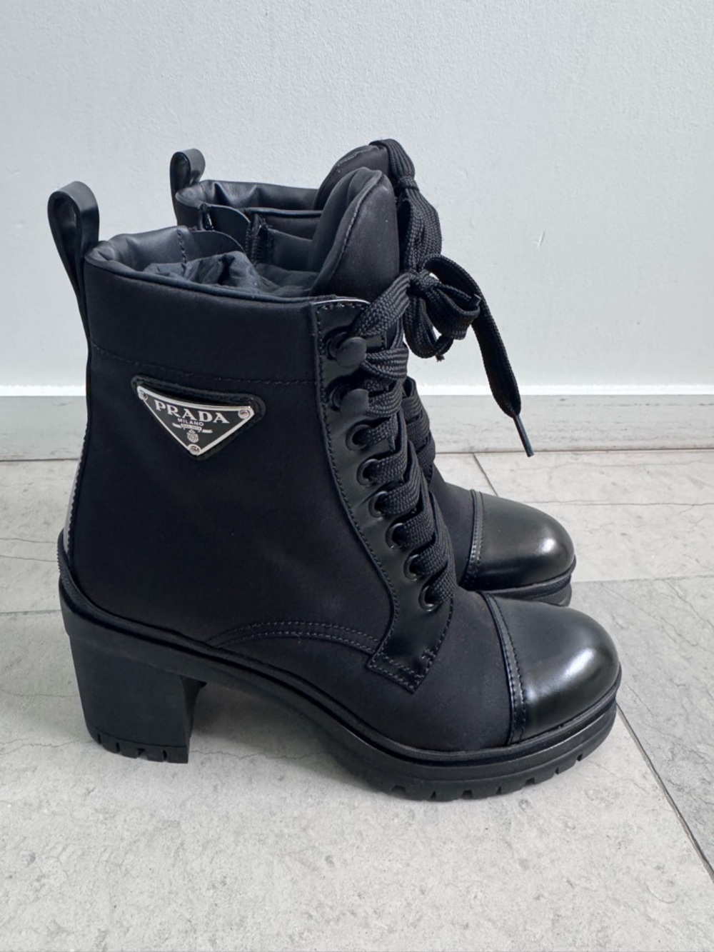Prada Black Lace-Up Platform Combat Boots size 36.5
